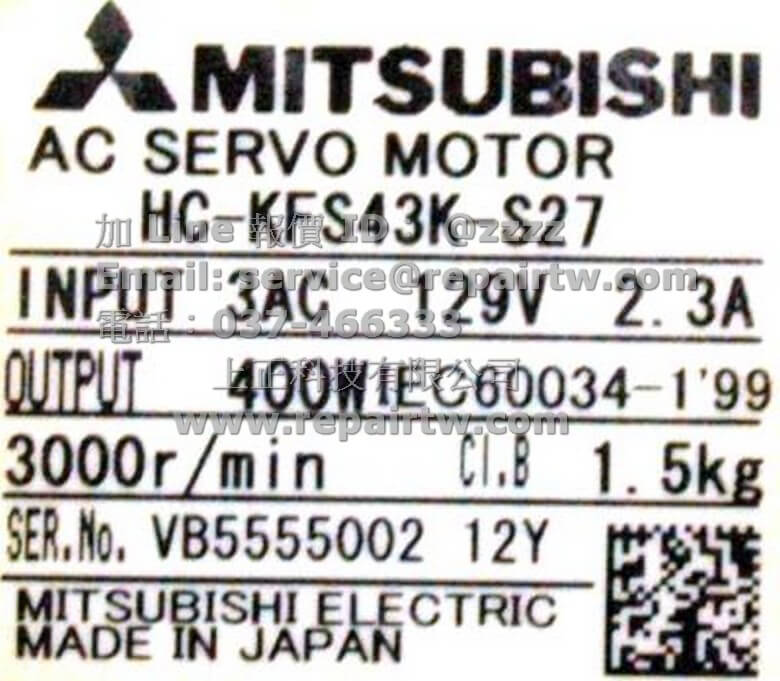 HC KFS43K S27】伺服馬達維修修理修復三菱Mitsubishi AC Servo Motor HC KFS43K S27 露天市集|  全台最大的網路購物市集